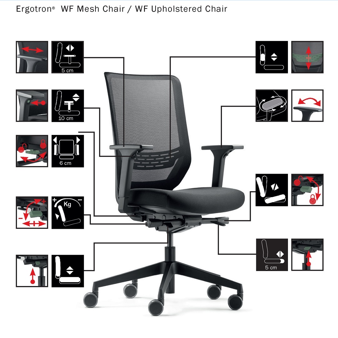 Ergotron 98-561 Office Chair Desk Computer Rolling Executive Black Work Seat Recliner