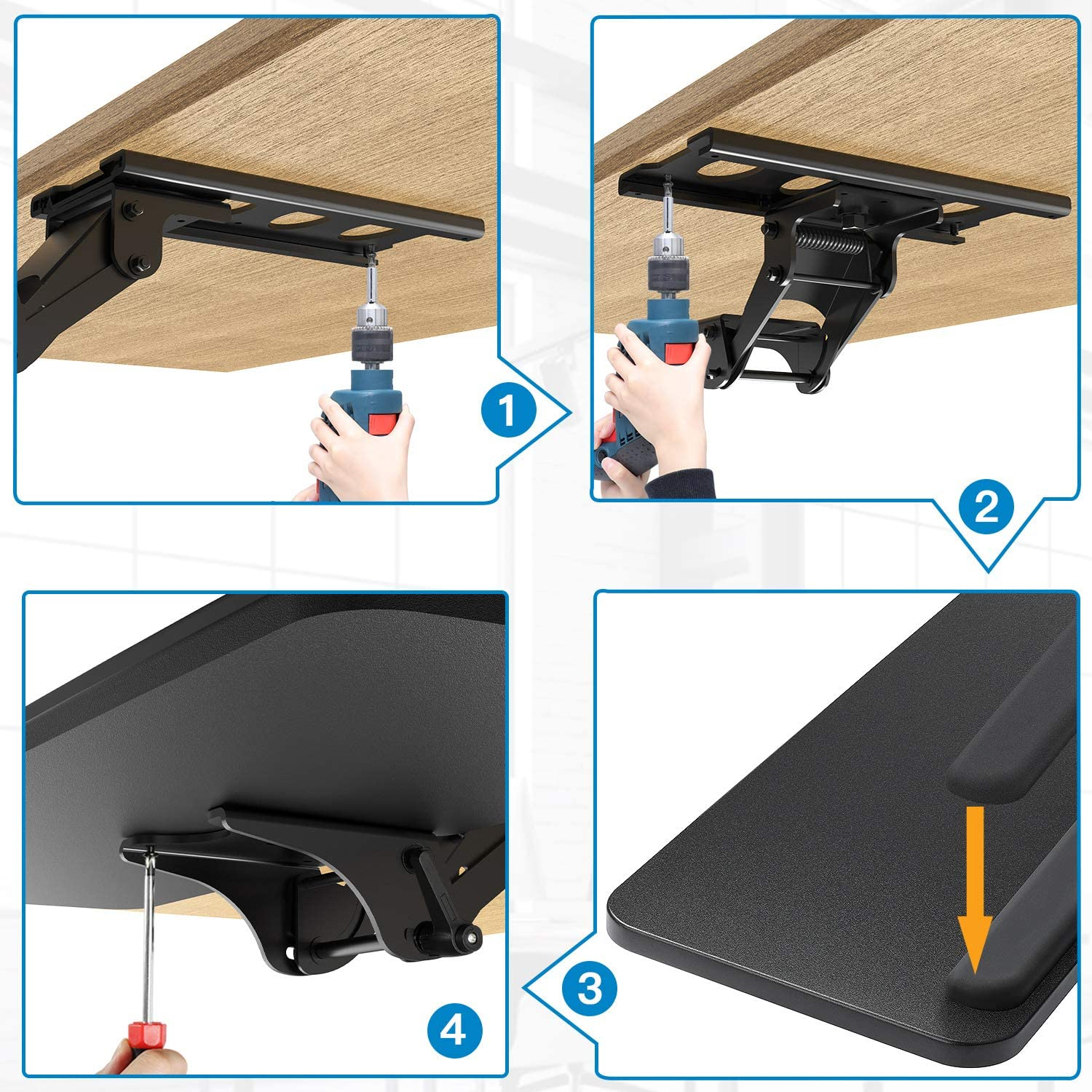 Vision Mounts VM-KB01 Underdesk Keyboard Tray Drawer Under Desk Computer Table Office Adjustable Shelf