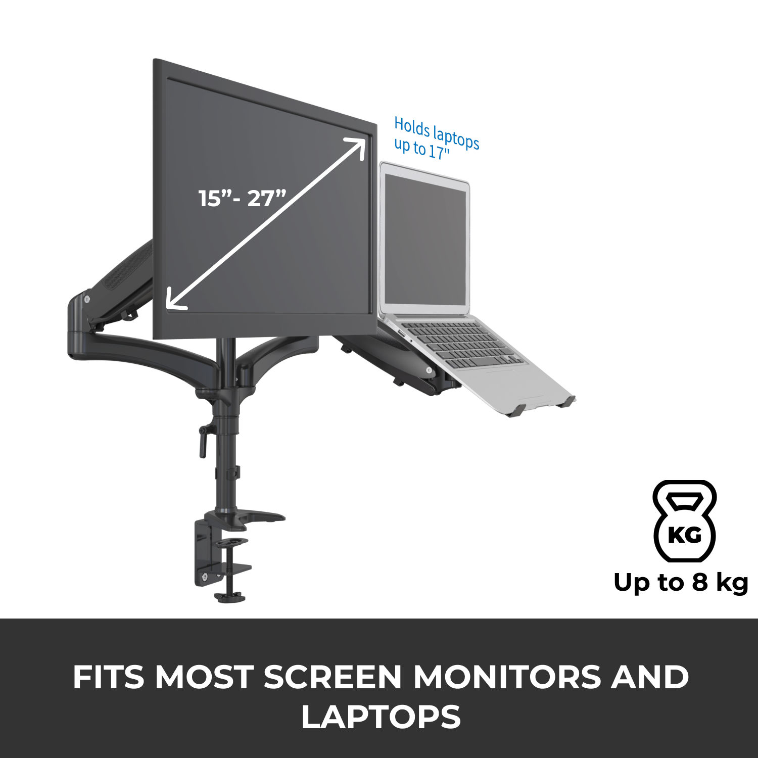 Dual Screen Monitor Stand 2 Arm Desk Mount with Laptop Adapter Holder Bracket Vision Mounts VM-GM124D-D15 |