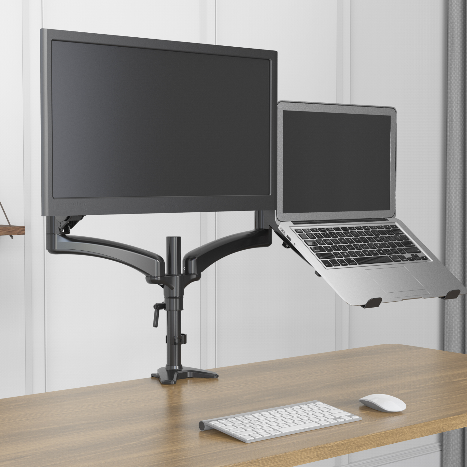 Dual Screen Monitor Stand 2 Arm Desk Mount with Laptop Adapter Holder Bracket Vision Mounts VM-GM124D-D15 |