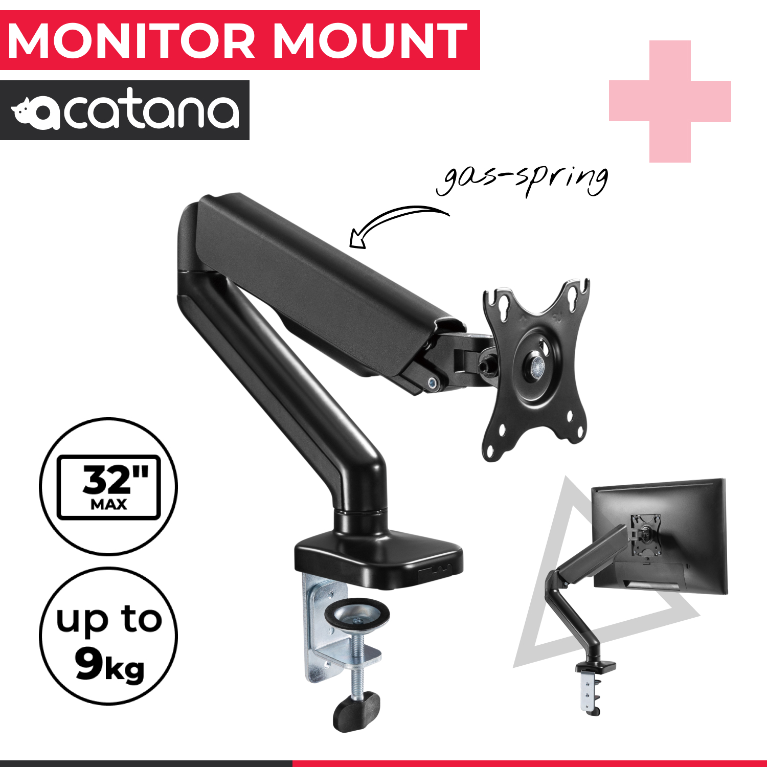 acatana Monitor Mount Stand Arm Single Screen Holder Desk Computer LCD LED HD Display Bracket up to 32'' 9kg VESA Gas Spring Adjustable ACA-LDT46-C012
