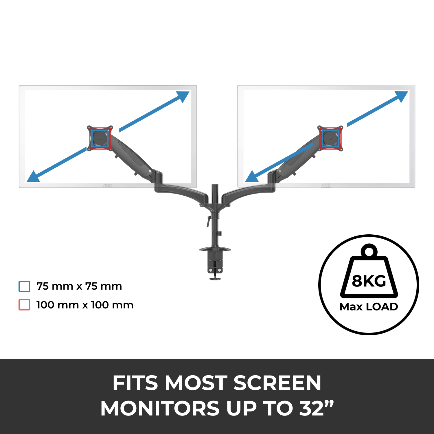 Dual Screen Monitor Stand 2 Arm Desk Mount with Laptop Adapter Holder Bracket Vision Mounts VM-GM124D-D15 |