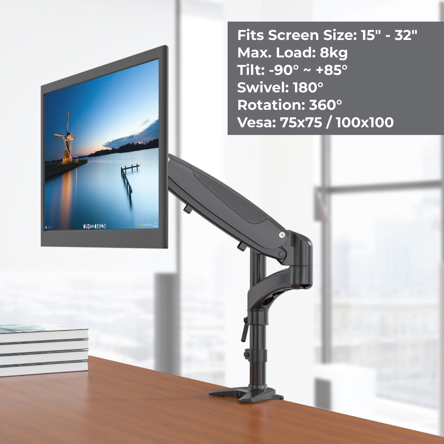 Acatana Monitor Stand Arm Desk Mount Single Computer Screen Holder Bracket up to 8kg 32" with Gas Spring ACA-GM112D