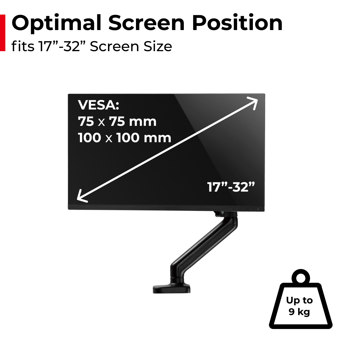acatana Monitor Mount Stand Arm Single Screen Holder Desk Computer LCD LED HD Display Bracket up to 32'' 9kg VESA Gas Spring Adjustable ACA-LDT46-C012