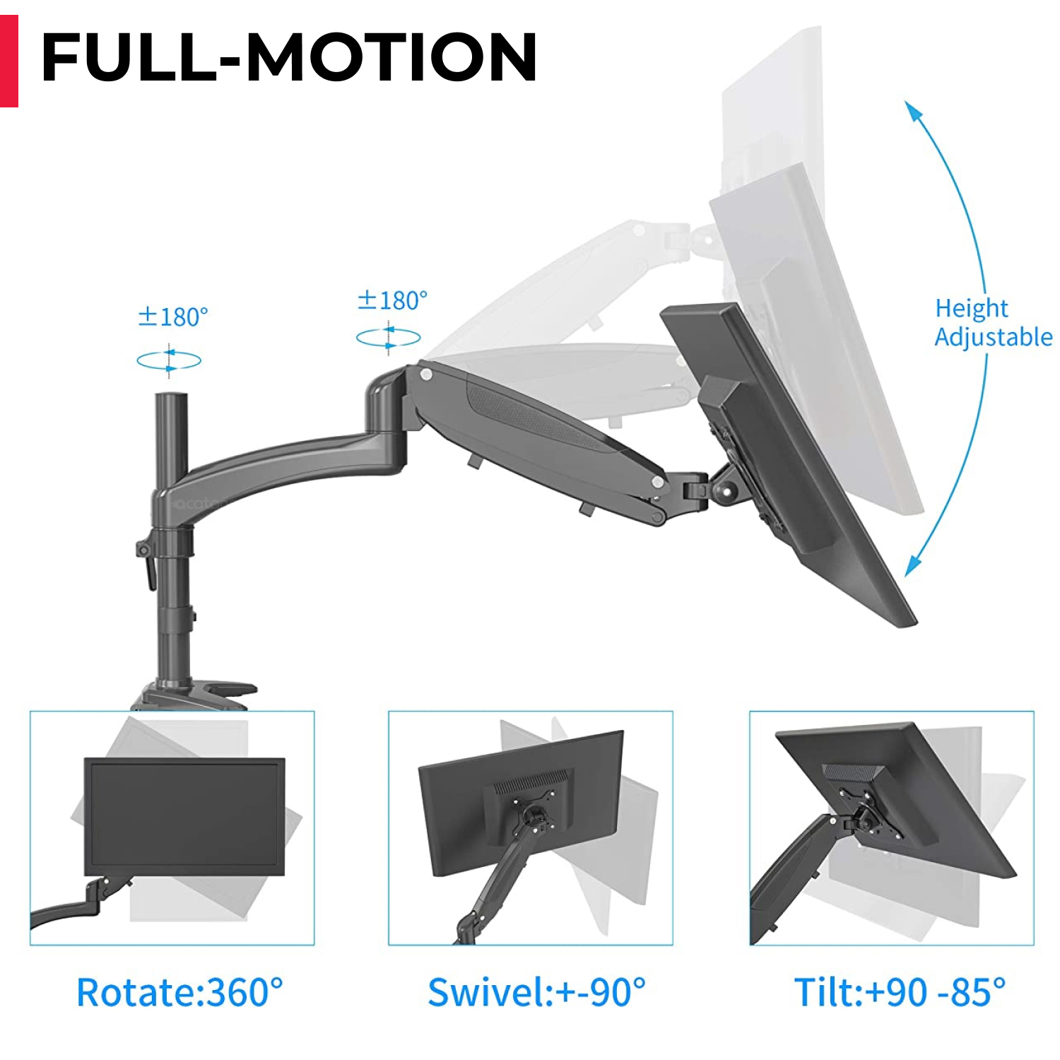 Vision Mounts VM-GM112D Black Single Monitor Stand Arm Desk Mount Screen Holder Bracket Display 32" Adjustable