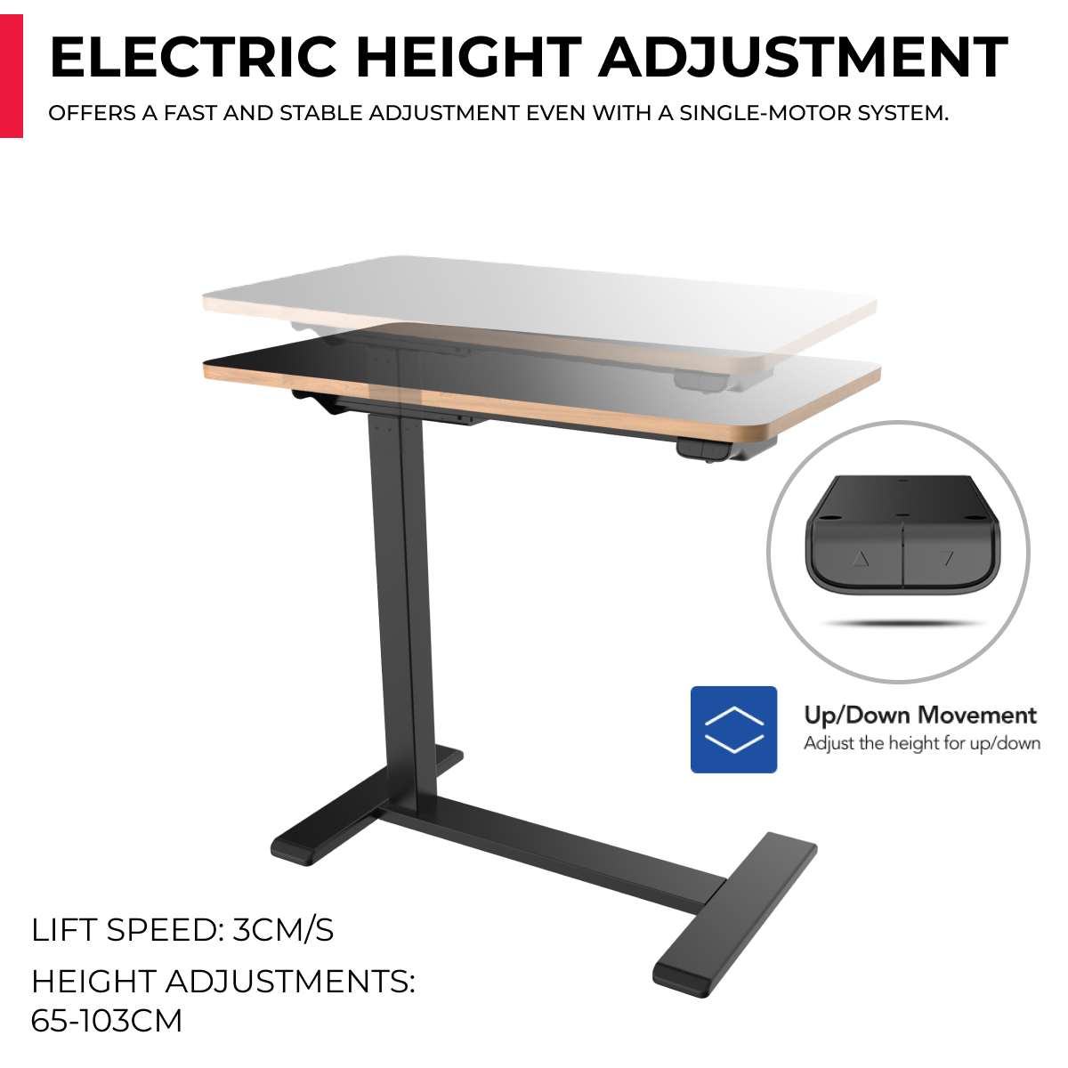 acatana Motorised Mobile Laptop Desk Cart Electric Height Adjustable Standing Rolling Bedside Table Bed | ACA-ET026-7040B