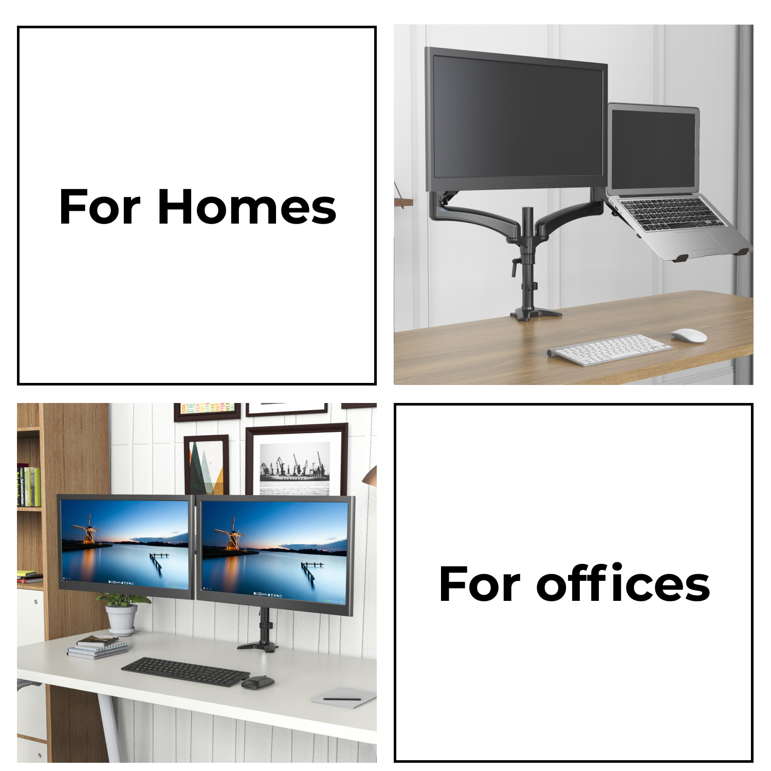 Dual Screen Monitor Stand 2 Arm Desk Mount with Laptop Adapter Holder Bracket Vision Mounts VM-GM124D-D15 |