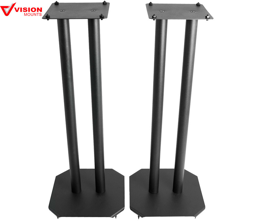 Vision Mounts VM-S04 | Speaker Stands Modern Home Theater Universal Bookshelf , Black Steel Pair of 2pcs