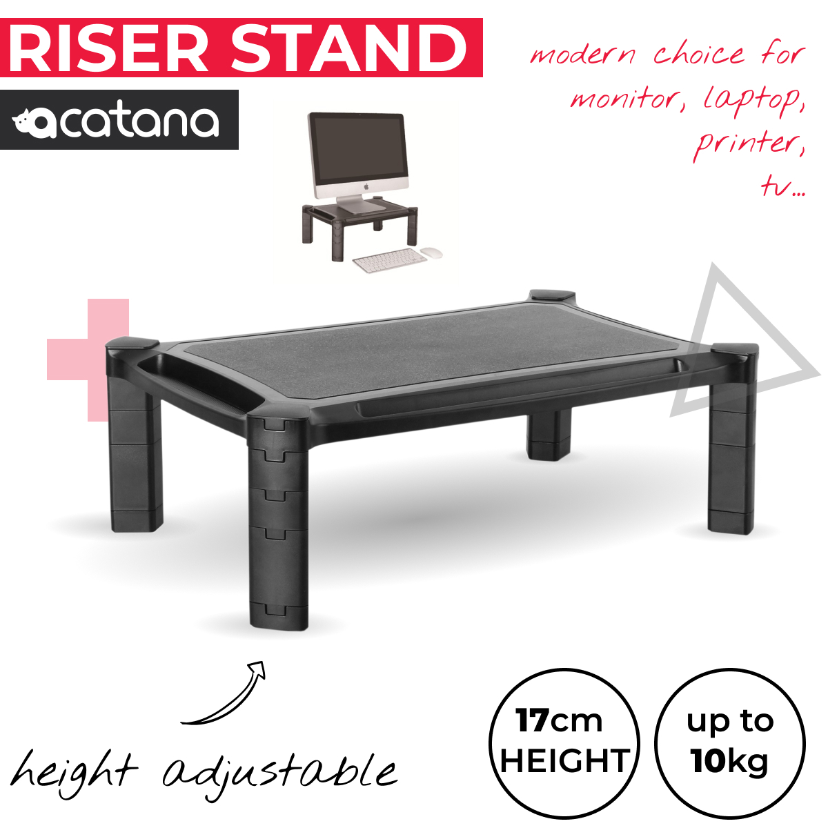 Acatana Height Adjustable Monitor Riser Stand Desktop Laptop Shelf Computer Display Holder Screen TV Table Printer for Home & Office Use ACA-MR01