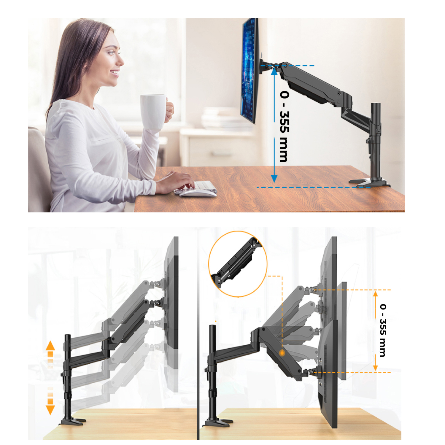 acatana Heavy Duty Computer Monitor Mount Stand Arm Single Stand Desk Screen Bracket Display Holder 34" 15kg Gas Spring ACA-GA12XD