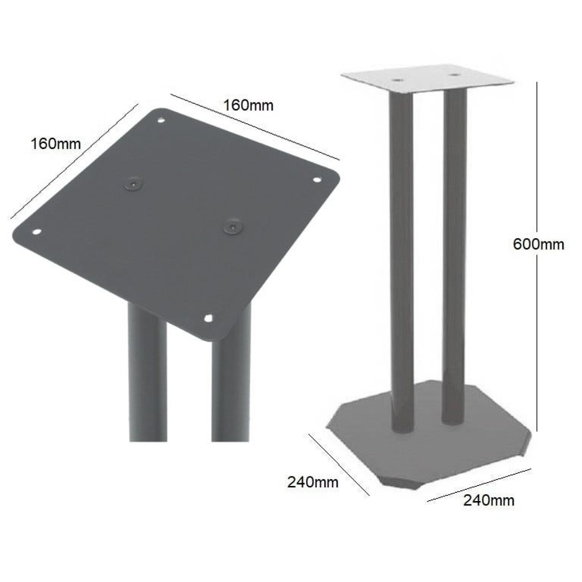 Vision Mounts VM-S04 | Speaker Stands Modern Home Theater Universal Bookshelf , Black Steel Pair of 2pcs