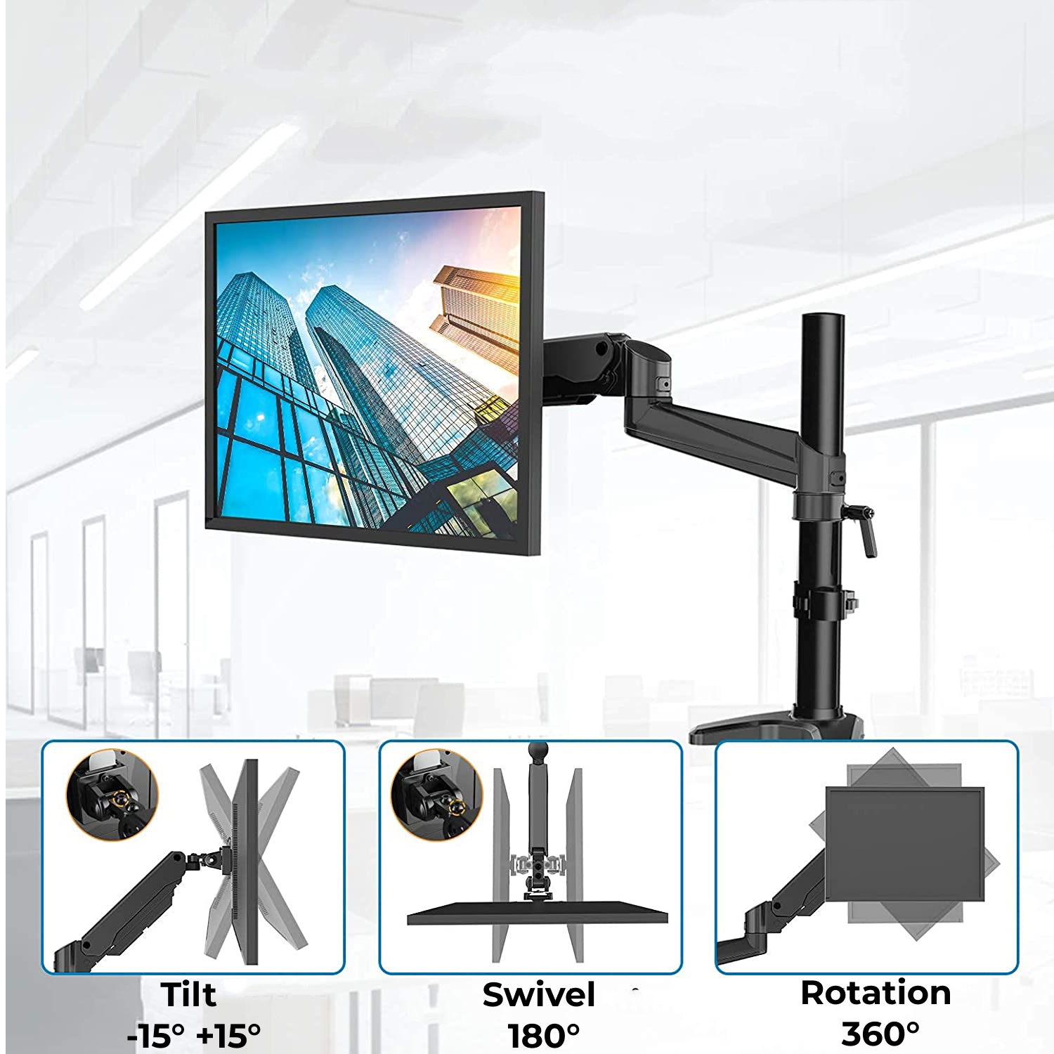 acatana Heavy Duty Computer Monitor Mount Stand Arm Single Stand Desk Screen Bracket Display Holder 34" 15kg Gas Spring ACA-GA12XD