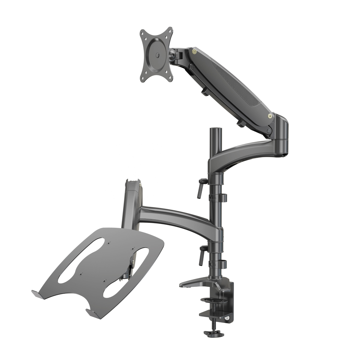 Vision Mounts VM-LH08 | Dual Monitor Stand 2 Arm Desk Screen Mount with Tray Holder VESA Adapter for Laptop & Notebook