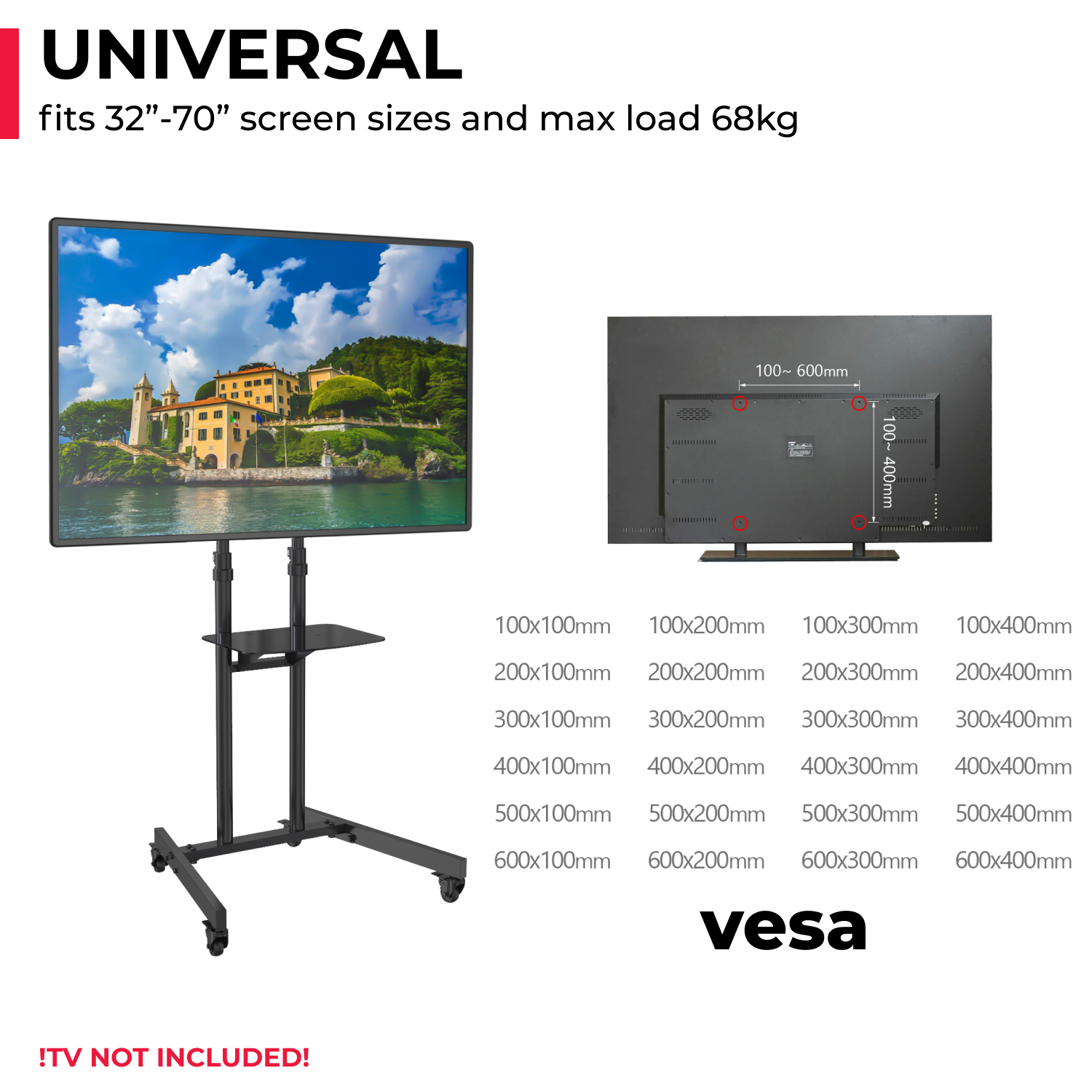 Acatana ACA-ST04H | 32" - 70" Mobile Tv Stand Cart Rolling Bracket Floor Trolley Screen Mount