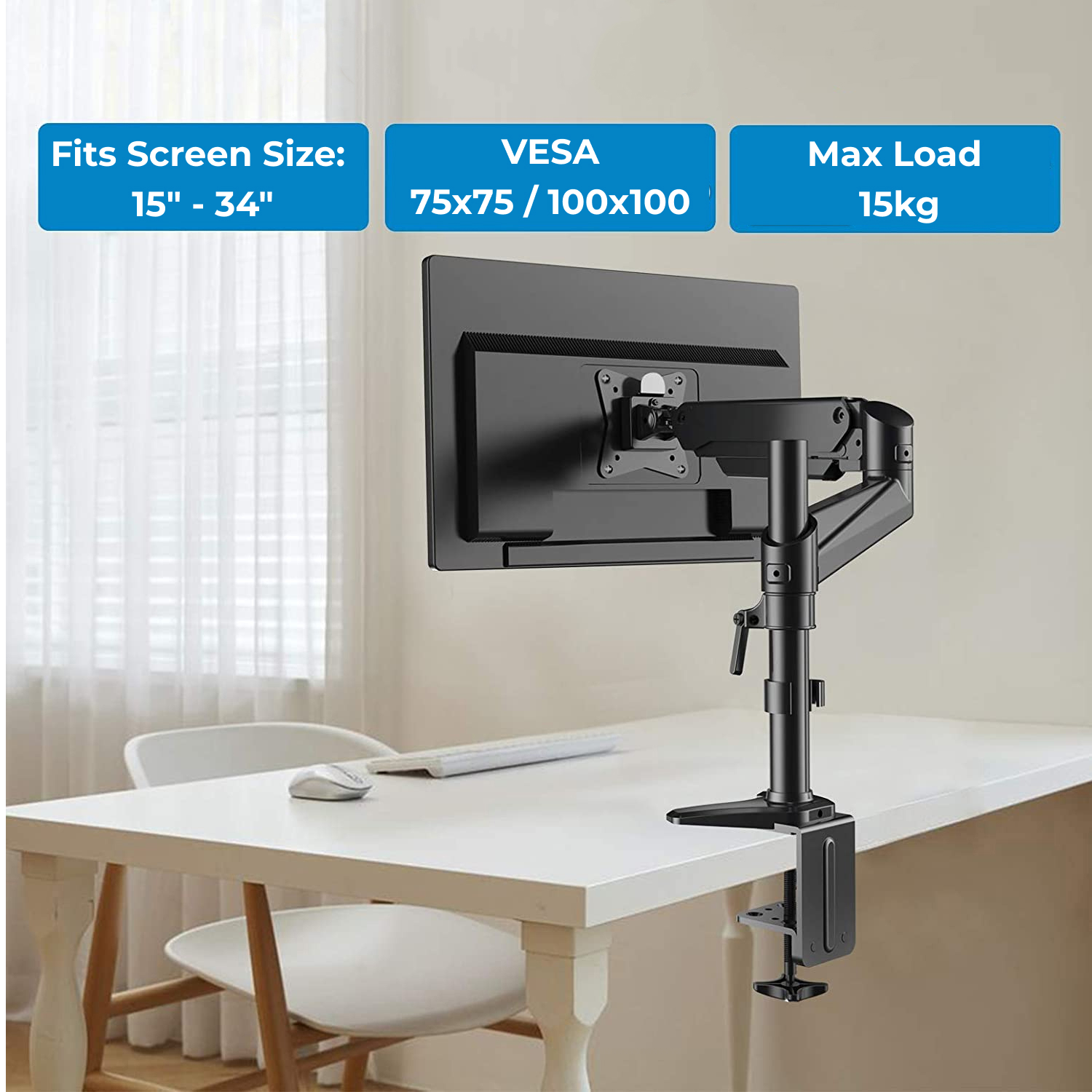 acatana Heavy Duty Computer Monitor Mount Stand Arm Single Stand Desk Screen Bracket Display Holder 34" 15kg Gas Spring ACA-GA12XD