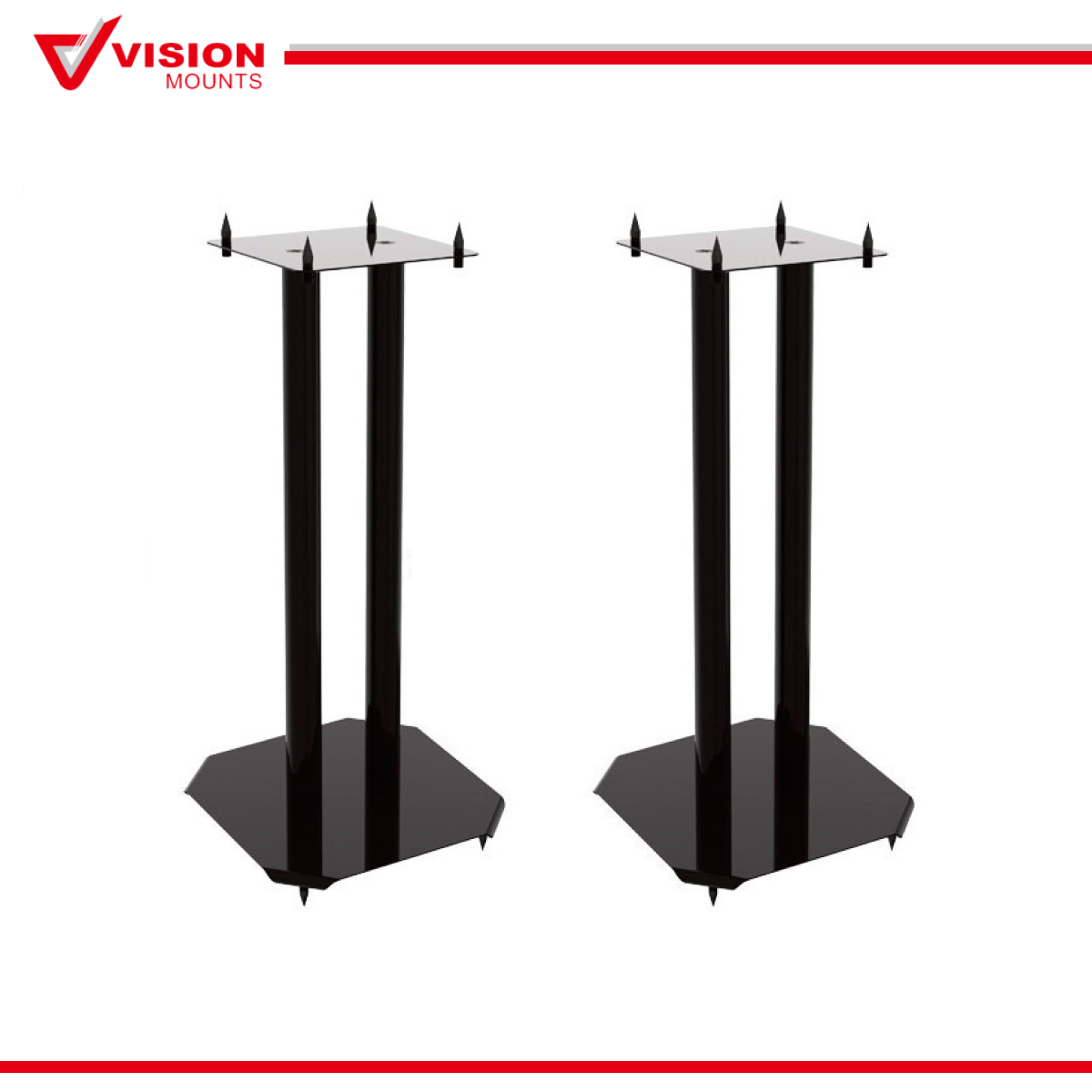 Vision Mounts VM-S04 | Speaker Stands Modern Home Theater Universal Bookshelf , Black Steel Pair of 2pcs