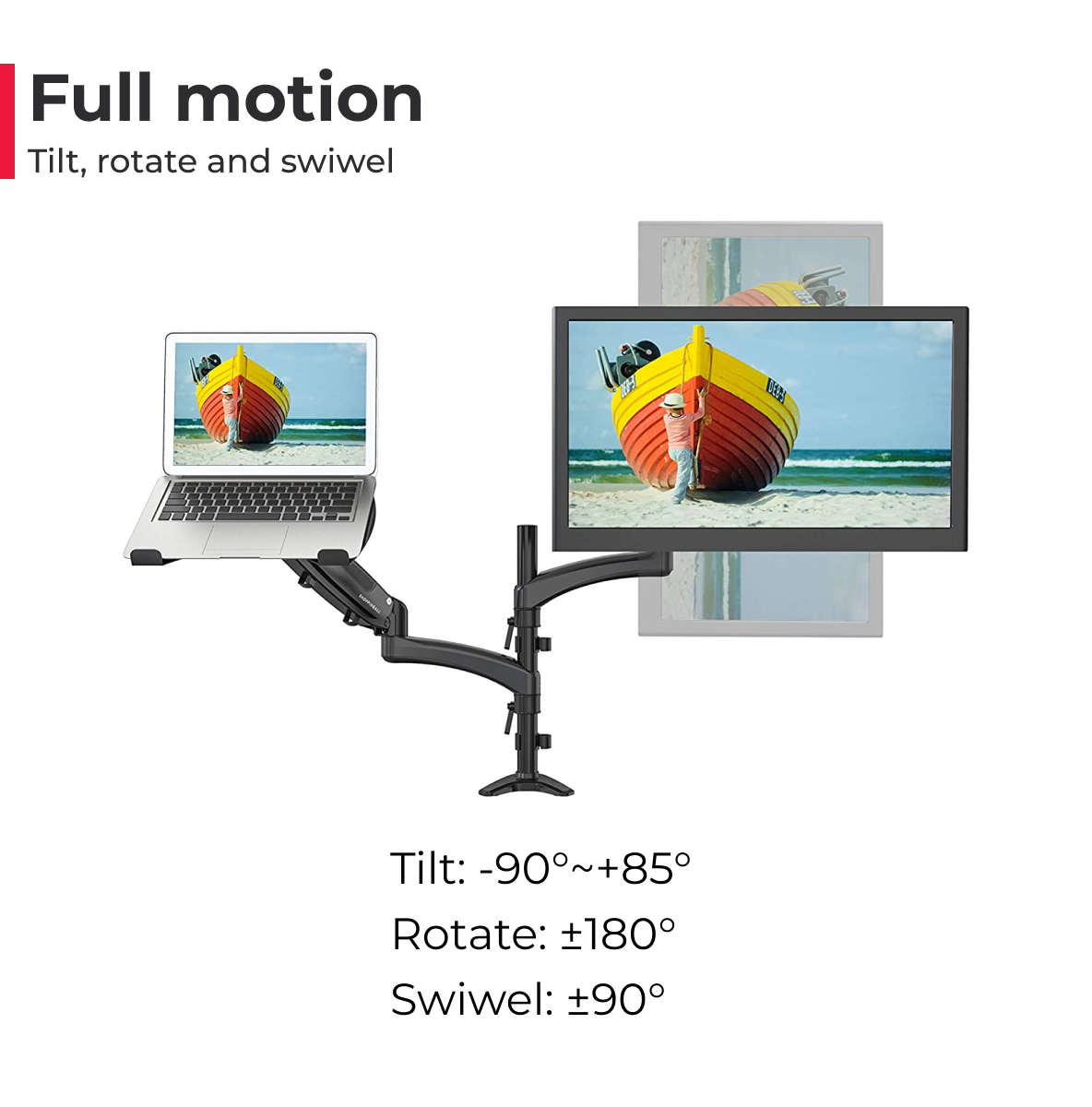 Vision Mounts VM-LH08 | Dual Monitor Stand 2 Arm Desk Screen Mount with Tray Holder VESA Adapter for Laptop & Notebook
