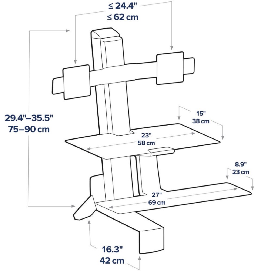 Ergotron 33-349-200 Sit Stand Desk Workstation Dual Monitor Mount Keyboard Mouse Tray Platform