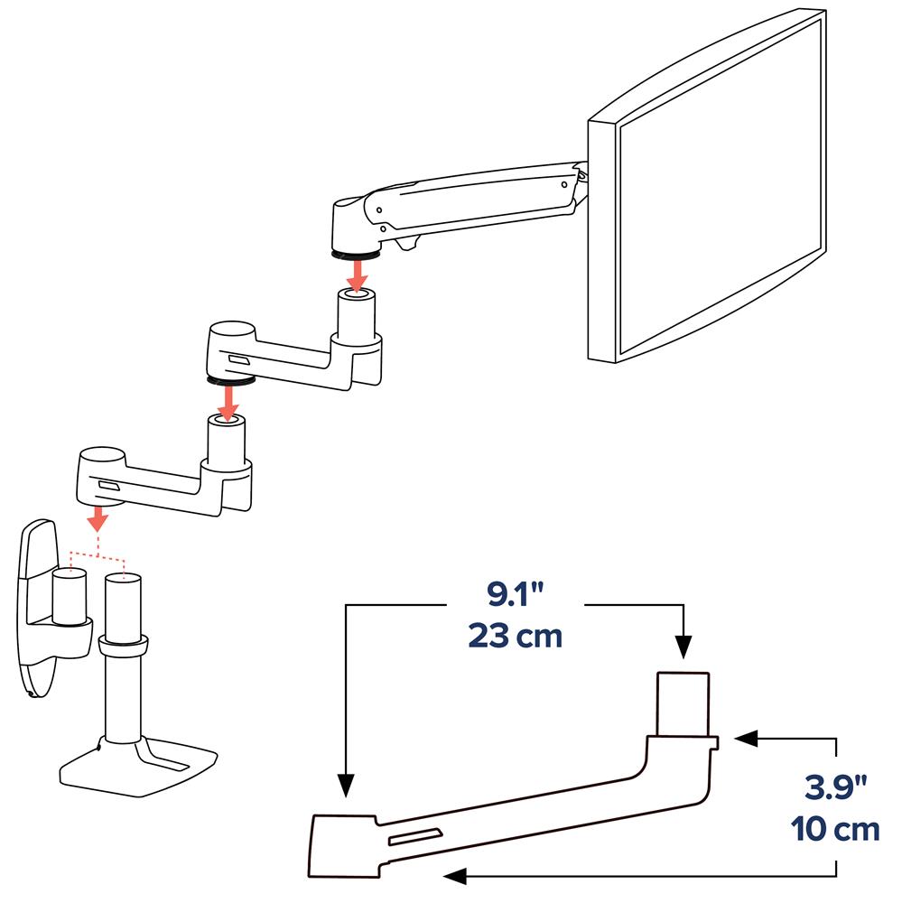 Ergotron 45-289-026 LX Monitor Adds Arm Second Extension Increase Reach Extra Adjustment Aluminum