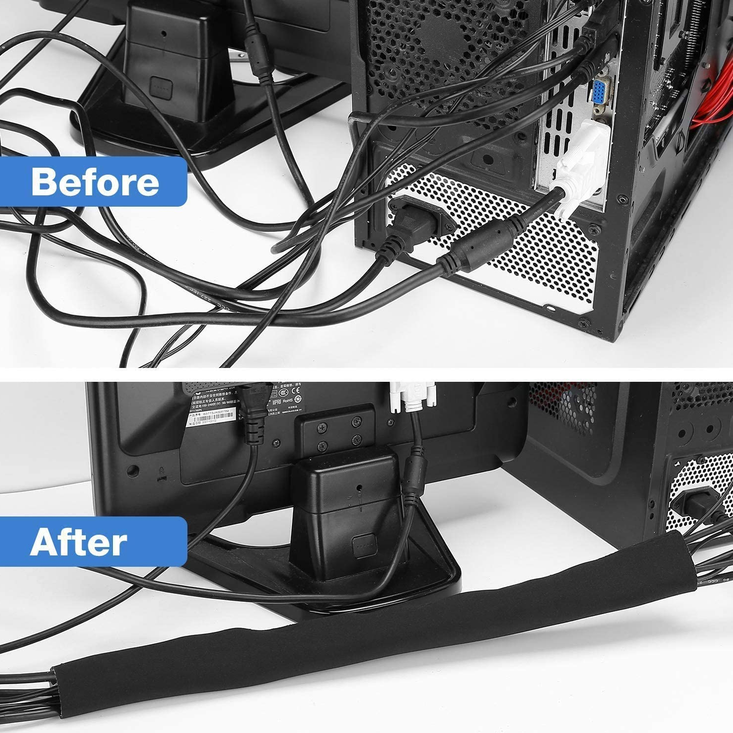 acatana Cable Management Sleeve Cord Organizer Hide Wire Wrap Cover Protector Home Office Desk Under Desk Split Hook Loop 1000mm x 135mm