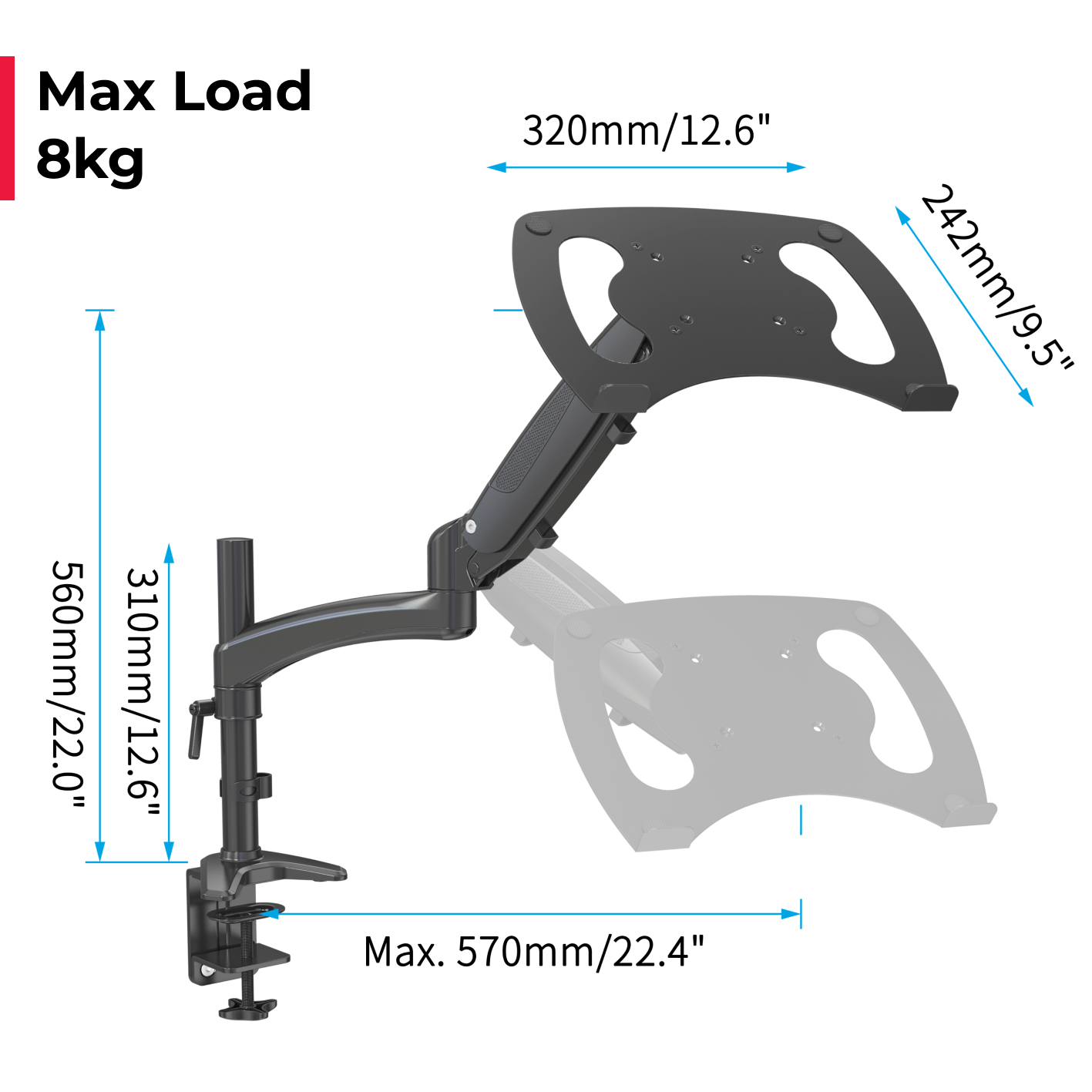 acatana Monitor Stand Arm Mount with Laptop Tray Holder Adapter Bracket 8kg 32'' ACA-GM112D-D15