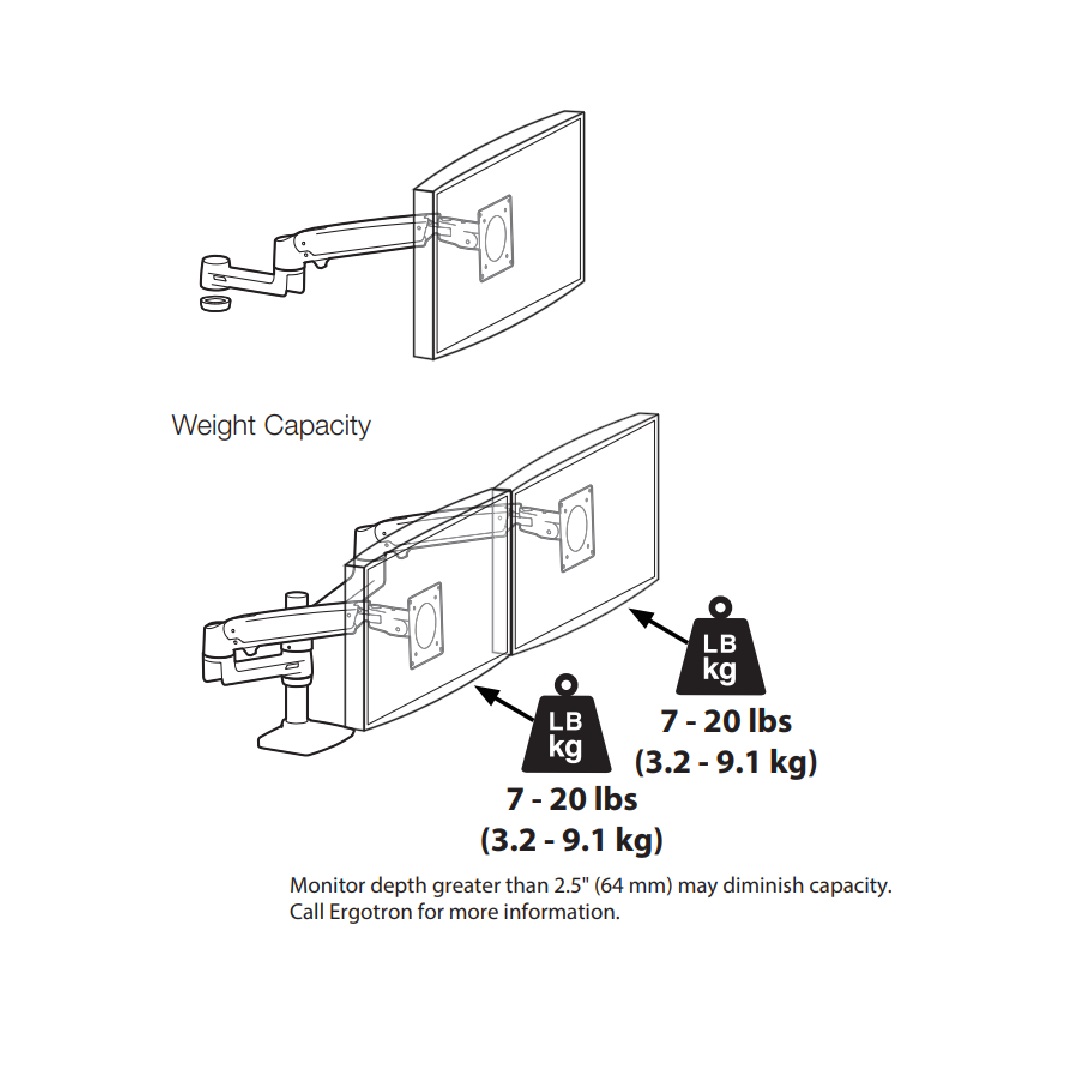 Ergotron 97-940-026 Extension Arm Stand Desk Mount Monitor Screen Display LED LCD TV Holder