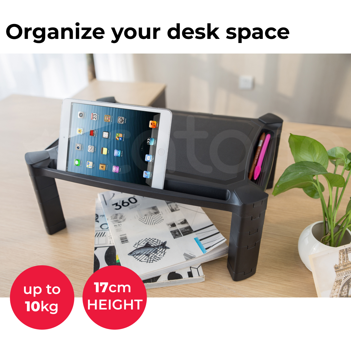 Acatana Height Adjustable Monitor Riser Stand Desktop Laptop Shelf Computer Display Holder Screen TV Table Printer for Home & Office Use ACA-MR01
