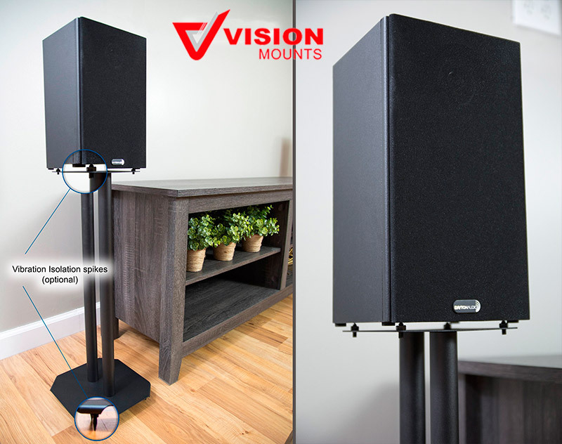 Vision Mounts VM-S04 | Speaker Stands Modern Home Theater Universal Bookshelf , Black Steel Pair of 2pcs