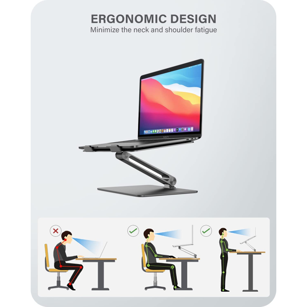 Alogic Elite Adjustable Laptop Stand Space Grey Colour Aluminium Universal Riser AALNBS-SGR