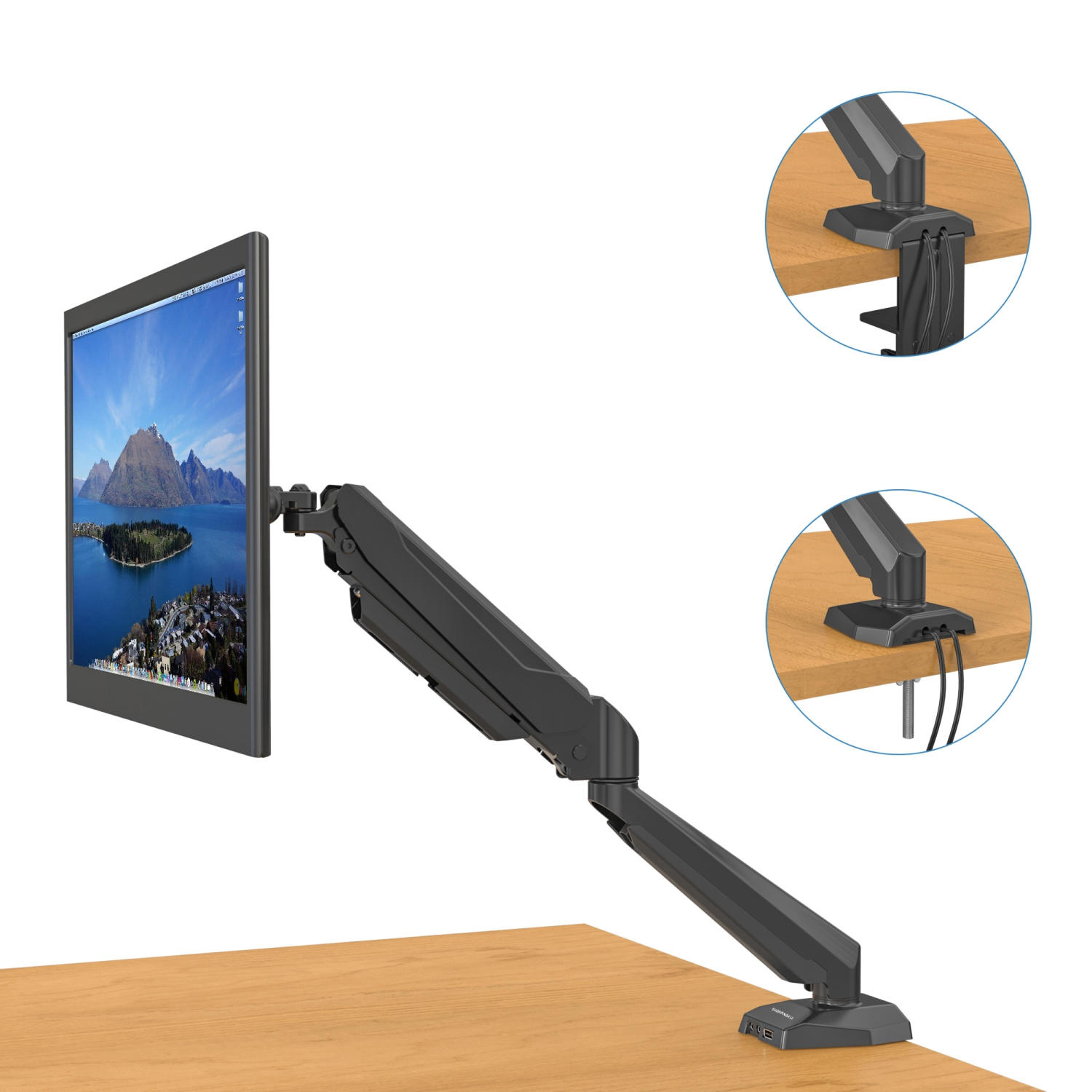 Vision Mounts VM-LCD-GM212U | Single Monitor Stand Arm Mount Gas Spring | Up to 32'' 8kg with USB