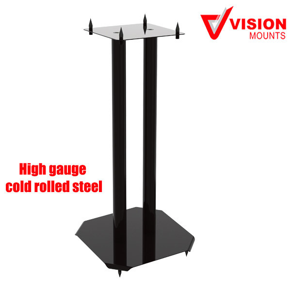 Vision Mounts VM-S04 | Speaker Stands Modern Home Theater Universal Bookshelf , Black Steel Pair of 2pcs