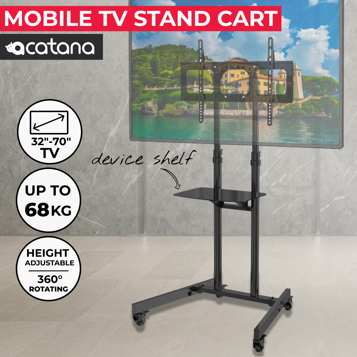 Acatana ACA-ST04H | 32" - 70" Mobile Tv Stand Cart Rolling Bracket Floor Trolley Screen Mount