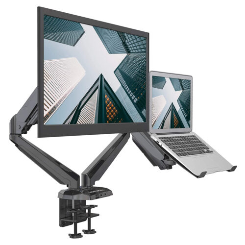 acatana ACA-GM224U-D15 | Dual Monitor Stand Desk Mount 2 Arm with Laptop Holder Tray Adapter Computer Screen Bracket up to 32" 8kg per arm