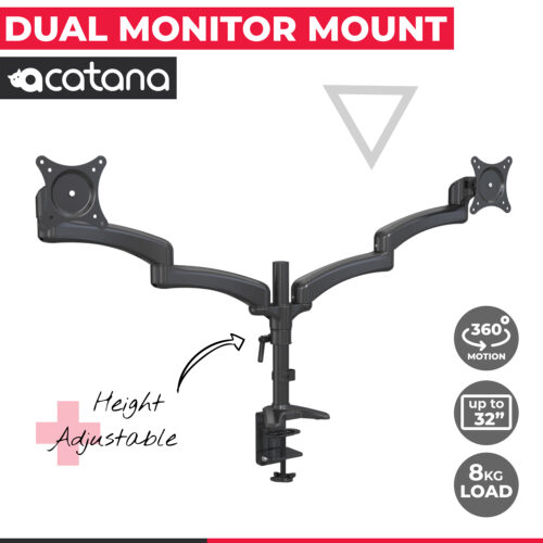 acatana Dual Monitor Mount Stand 2 Arm Screen Holder Fully Adjustable Computer Screens up to 32" 8kg per arm ACA-FE124D