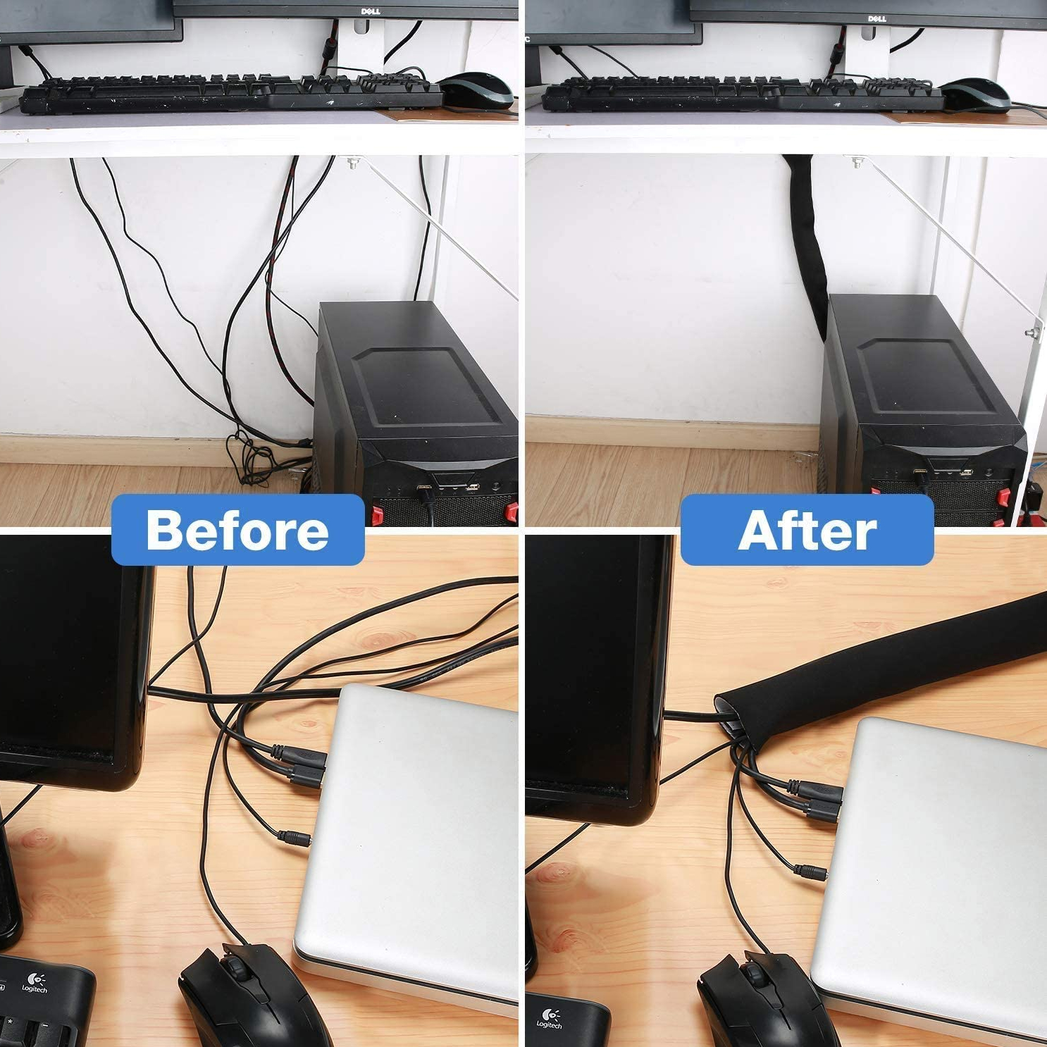 acatana Cable Management Sleeve Cord Organizer Hide Wire Wrap Cover Protector Home Office Desk Under Desk Split Hook Loop 1000mm x 135mm