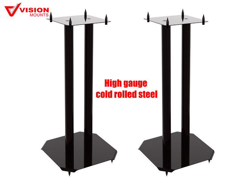 Vision Mounts VM-S04 | Speaker Stands Modern Home Theater Universal Bookshelf , Black Steel Pair of 2pcs