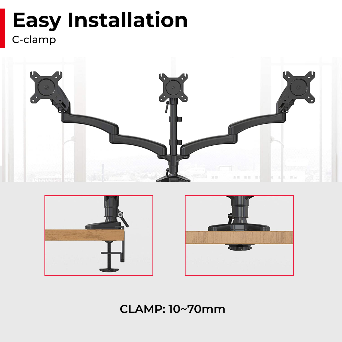 Vision Mounts VM-GM135D | Triple 3 Arm Monitor Stand Mount Desk Screen Holder Bracket Desktop 8 kg 27"