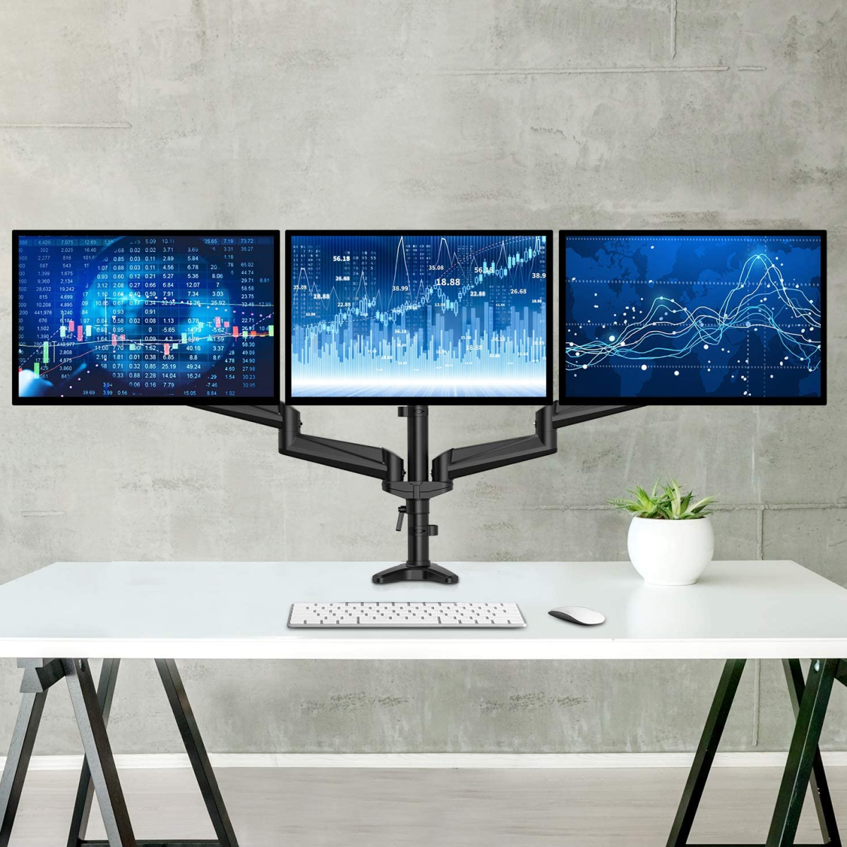 Vision Mounts VM-GM135D | Triple 3 Arm Monitor Stand Mount Desk Screen Holder Bracket Desktop 8 kg 27"