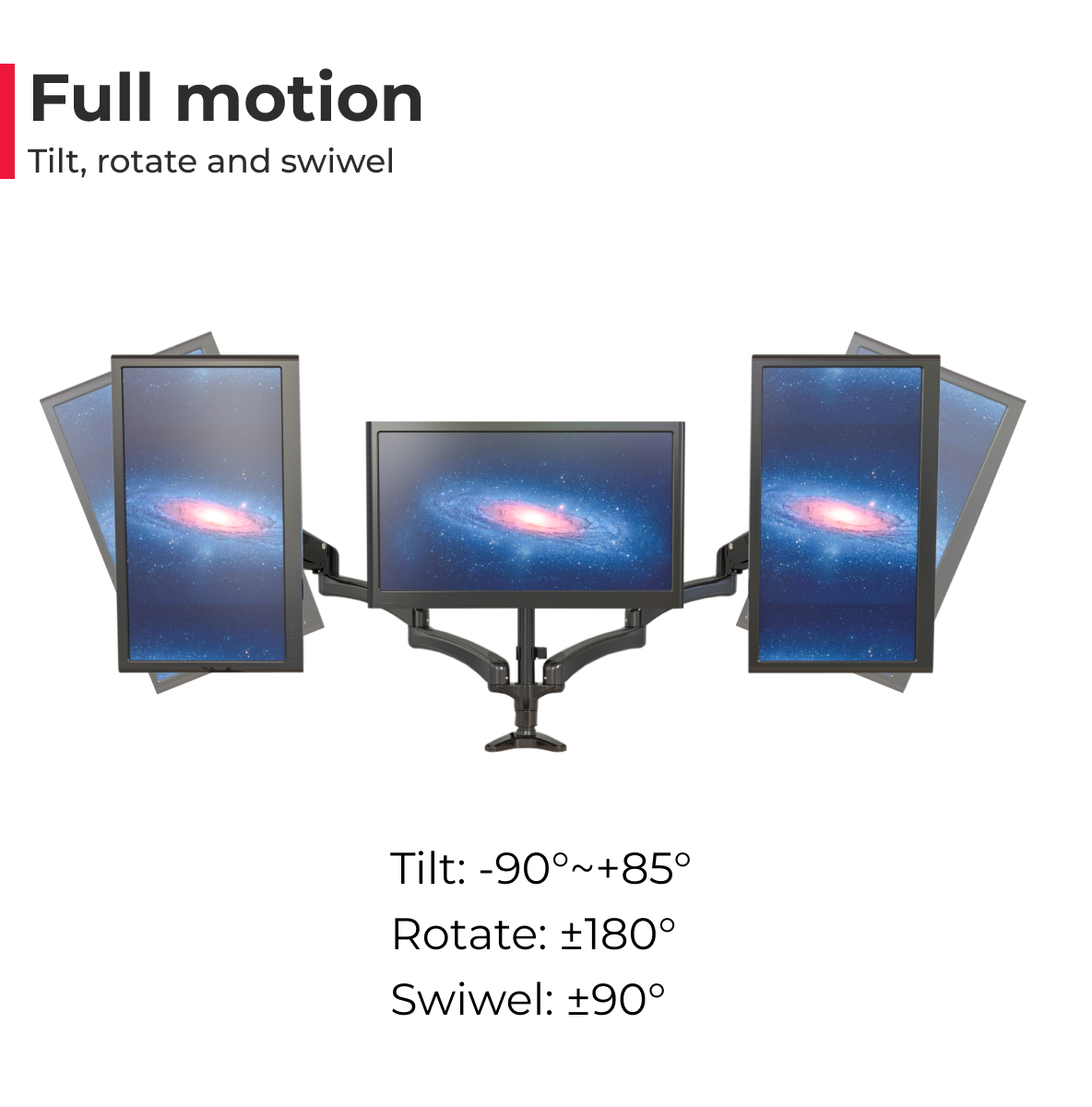 Vision Mounts VM-GM135D | Triple 3 Arm Monitor Stand Mount Desk Screen Holder Bracket Desktop 8 kg 27"