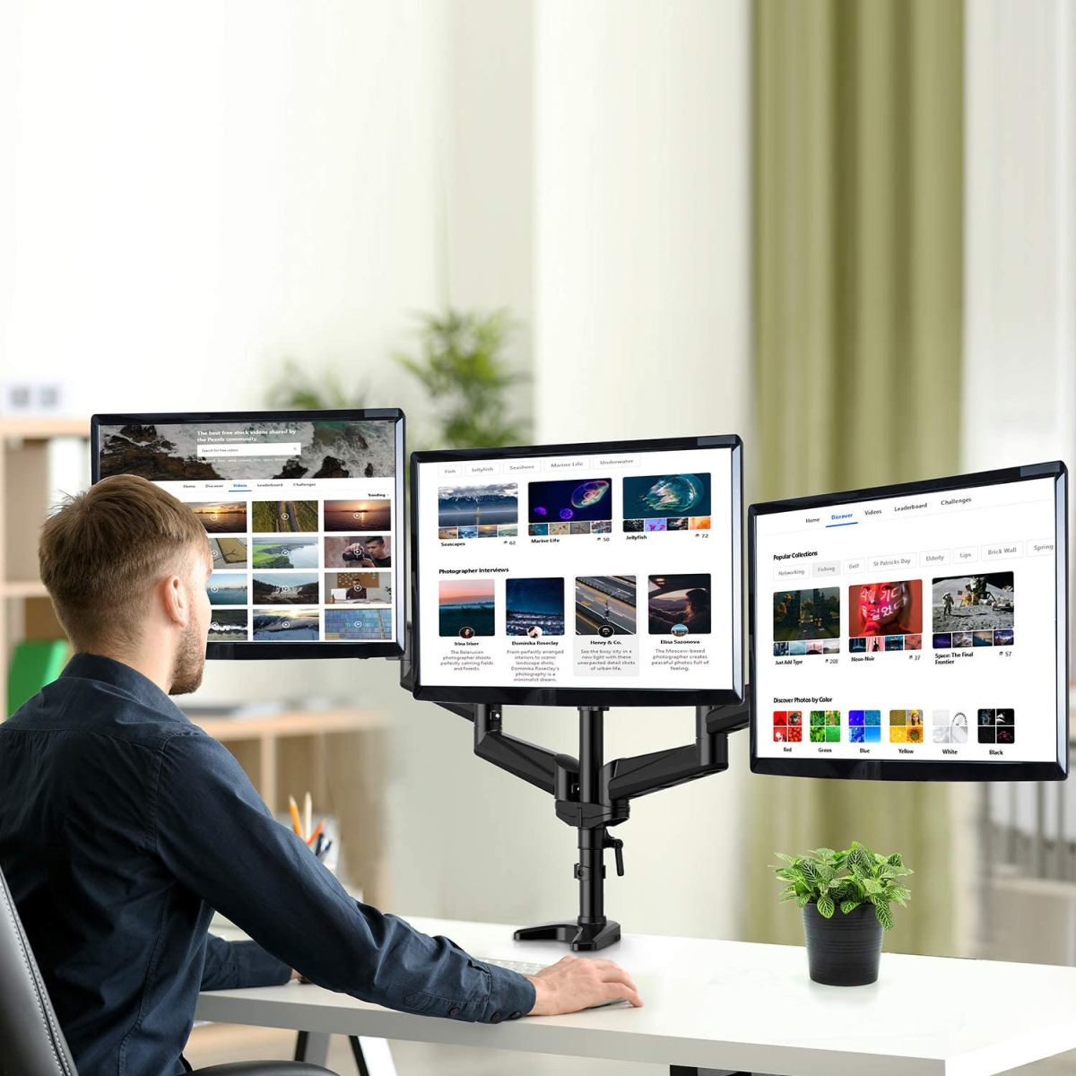 Vision Mounts VM-GM135D | Triple 3 Arm Monitor Stand Mount Desk Screen Holder Bracket Desktop 8 kg 27"