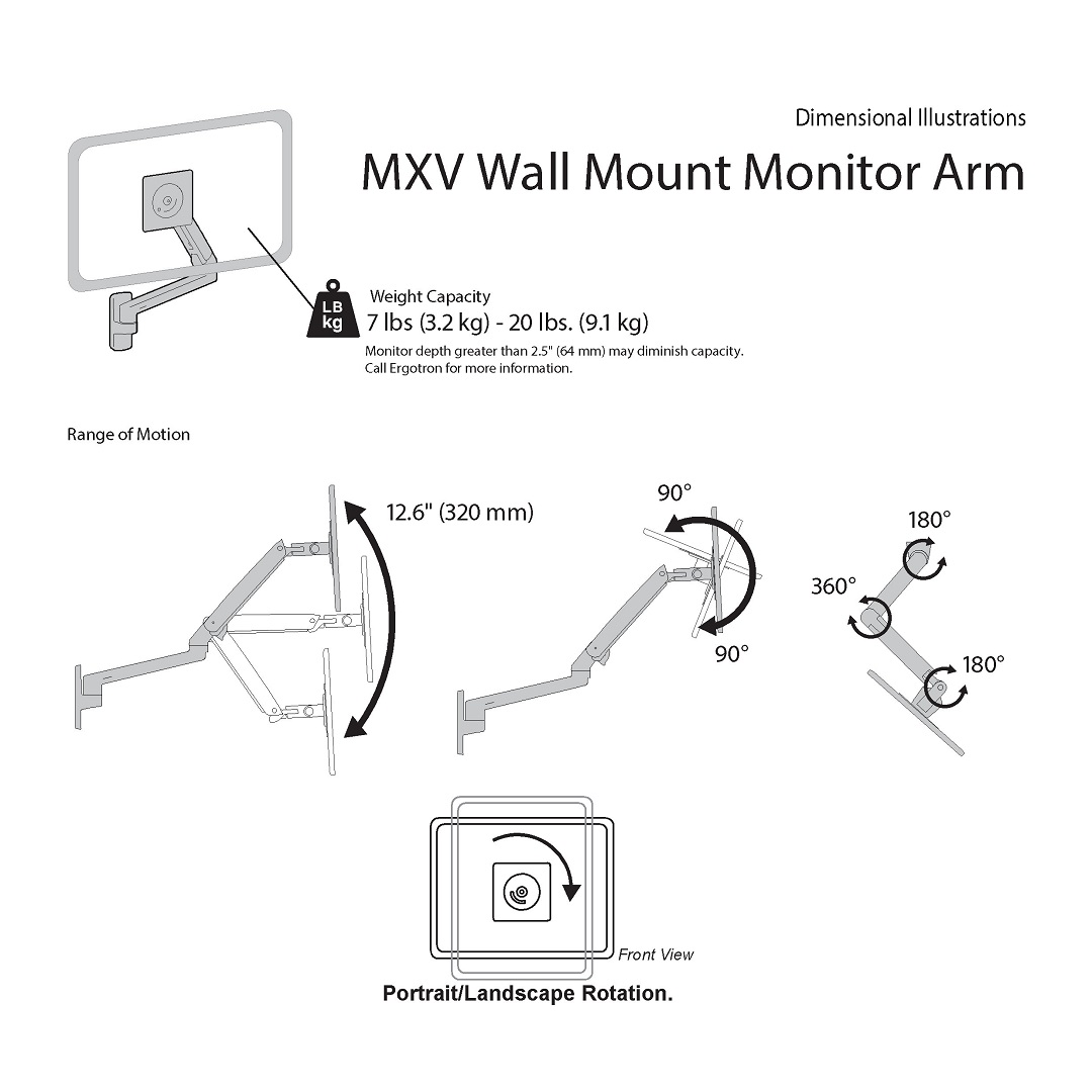 Ergotron 45-505-216 Single Monitor Wall Arm Mount Screen Display LED LCD TV Holder Bracket Up to 34"