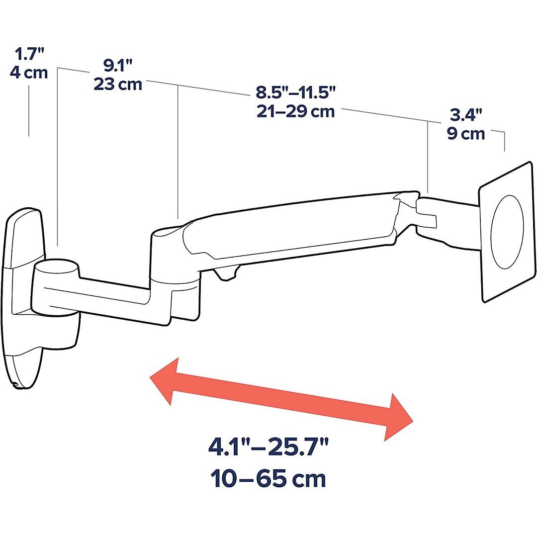 Ergotron 45-243-224 Single Wall Mount for Monitor Arm Screen Display LED LCD TV Holder Bracket Up to 34"