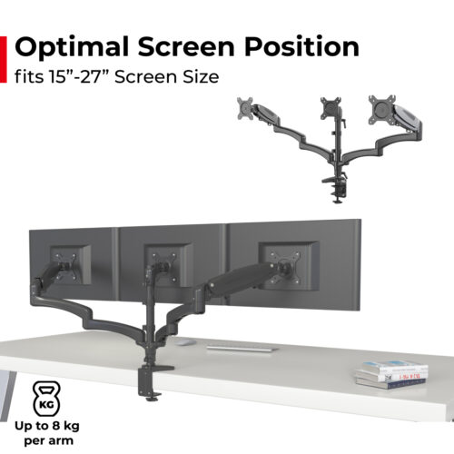 Vision Mounts VM-GM135D | Triple 3 Arm Monitor Stand Mount Desk Screen Holder Bracket Desktop 8 kg 27"