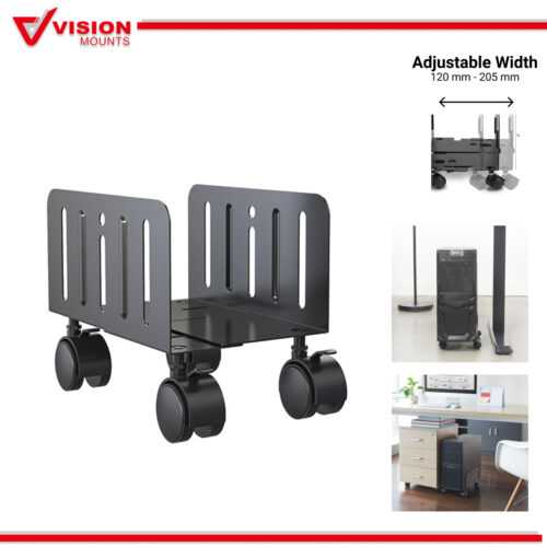 Vision Mounts VM-CH01 | Computer Tower Rolling Stand Desktop CPU Wheels Cart Mobile Holder, Size Adjustable