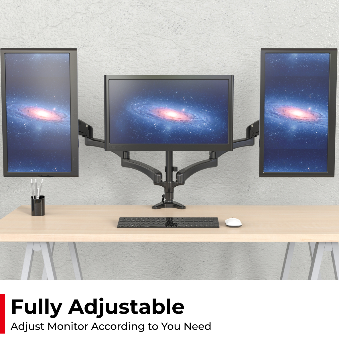 Vision Mounts VM-GM135D | Triple 3 Arm Monitor Stand Mount Desk Screen Holder Bracket Desktop 8 kg 27"