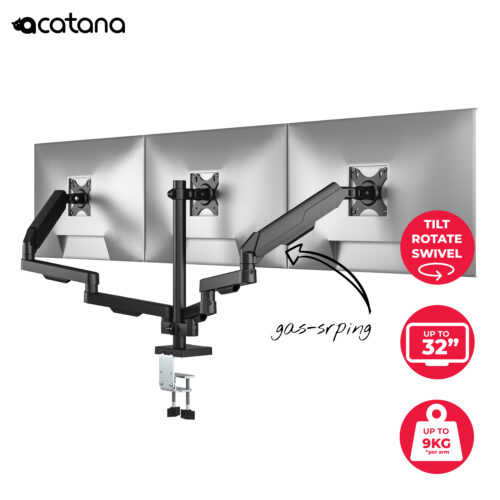 Triple Monitor Arm Gas Spring Desk Mount 17 - 32" VESA Adjustable Holder 10kg