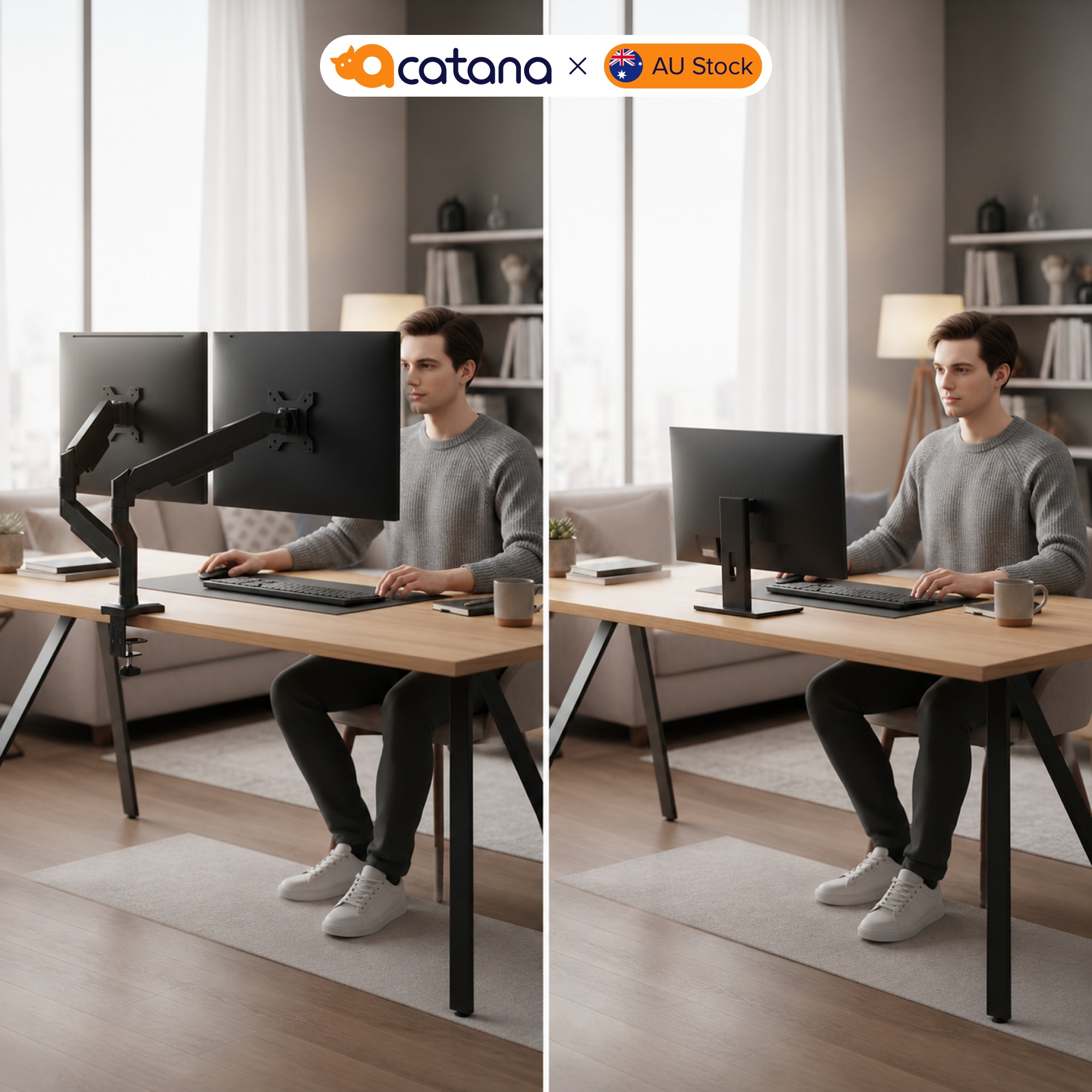 Dual Monitor Arm Gas Spring Desk Mount 17 - 32" VESA Adjustable LCD Holder 10kg