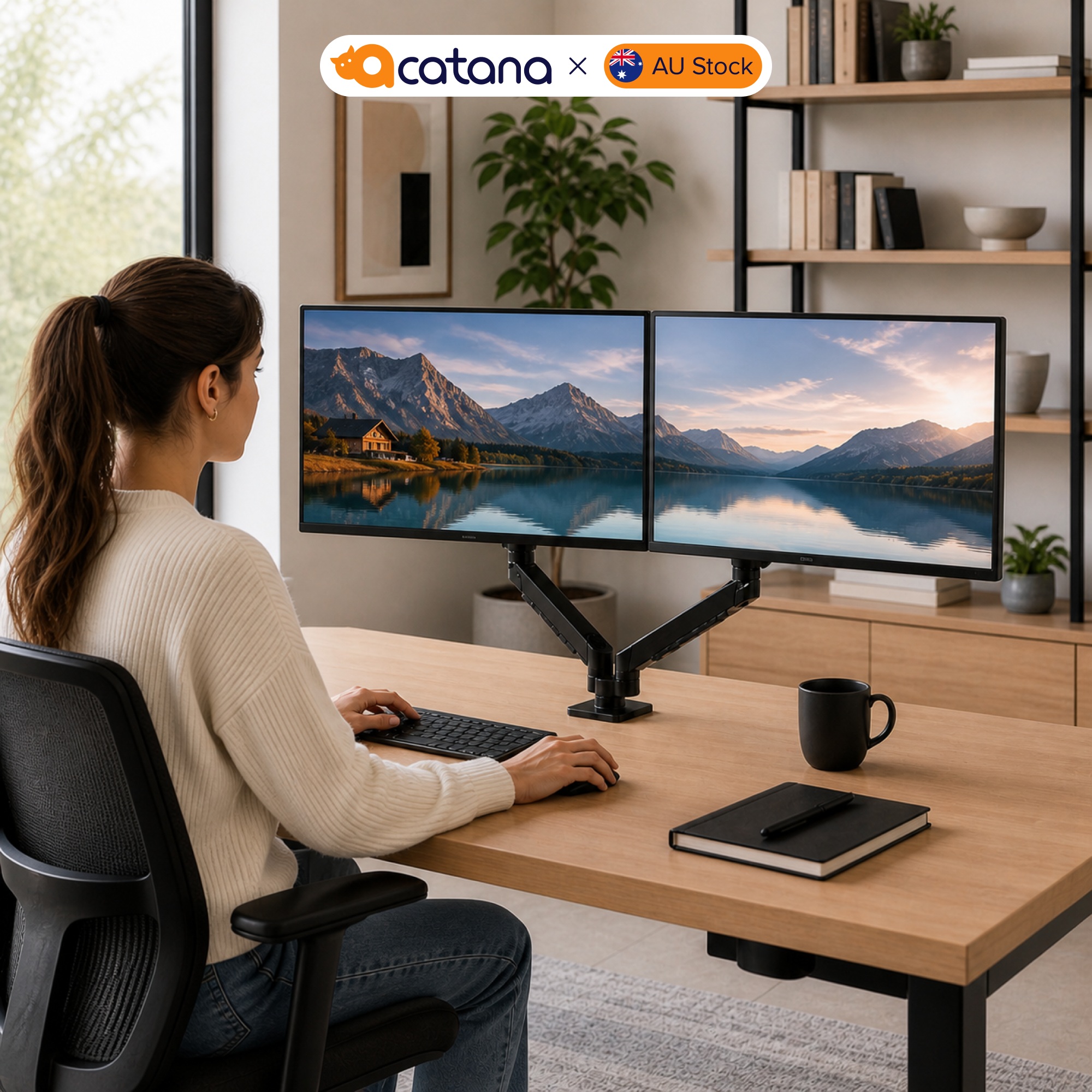Dual Monitor Arm Gas Spring Desk Mount 17 - 32" VESA Adjustable LCD Holder 10kg