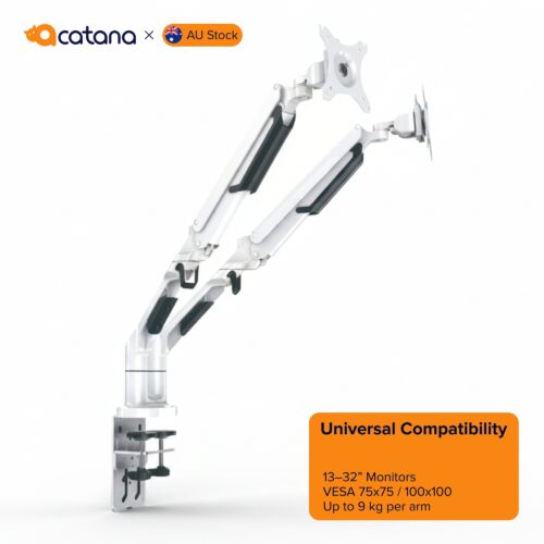 acatana White Dual Monitor Desk Mount 2 Arm Stand Computer Screen Holder Display Barcket up to 32'' 9kg VESA Gas Spring Adjustable ACA-DLB851D2-W