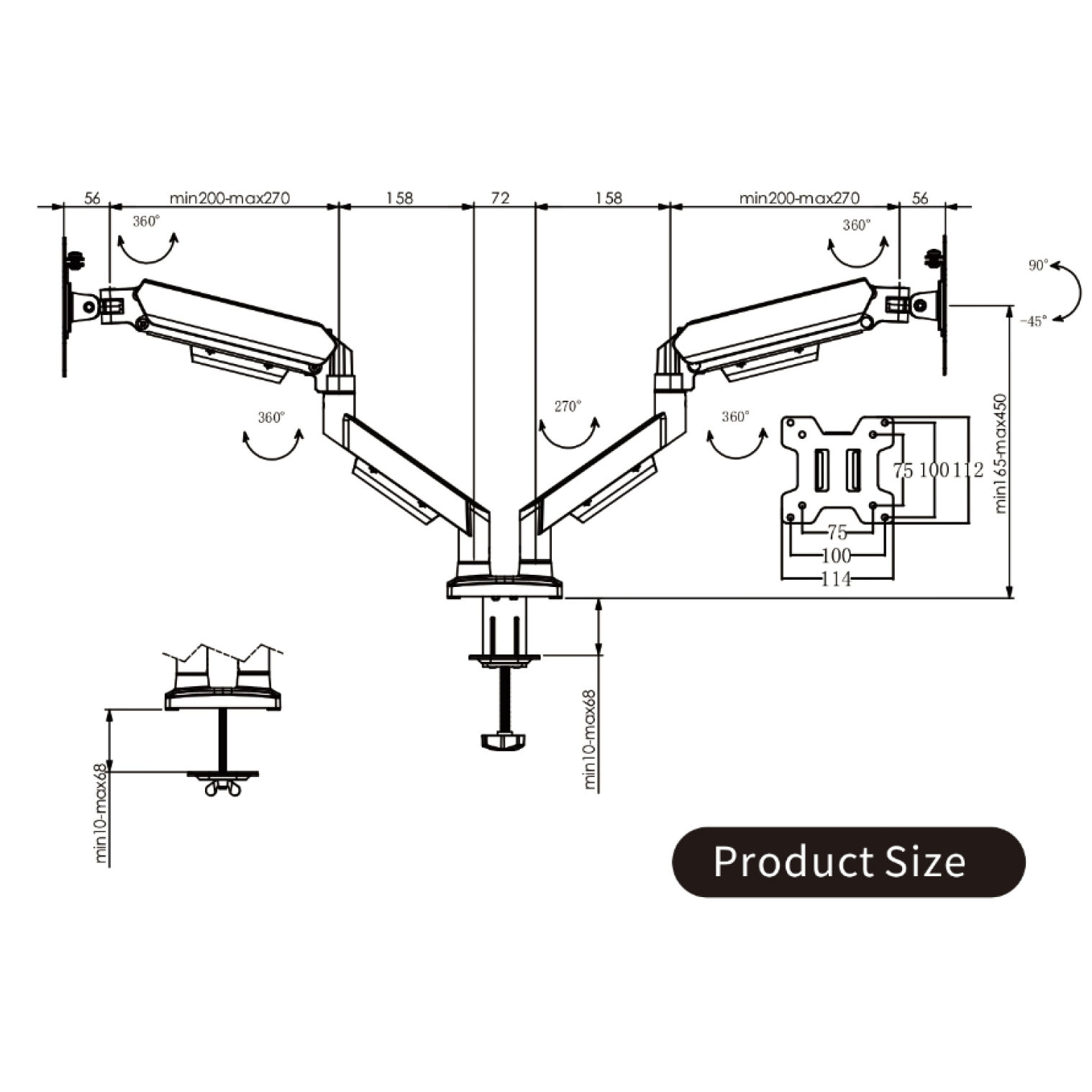 Dual Monitor Arm Gas Spring Desk Mount 17 - 32" VESA Adjustable LCD Holder 10kg